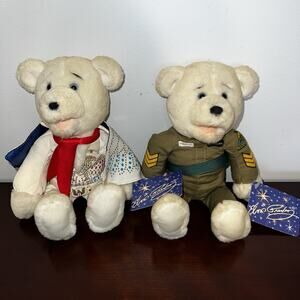 Lot 2 Vintage Elvis Presley Spencer’s Bear Plush US Army Aloha Bear 10" Bundle